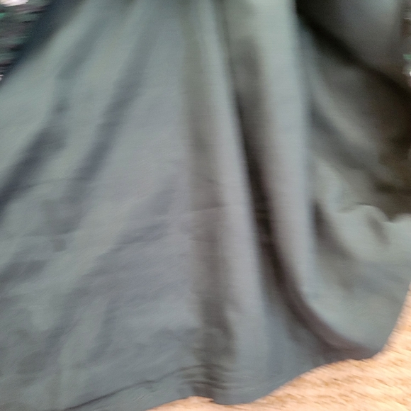 LOFT metallic foil pattern emerald green silver festive party dress puff sleeve - Picture 12 of 15